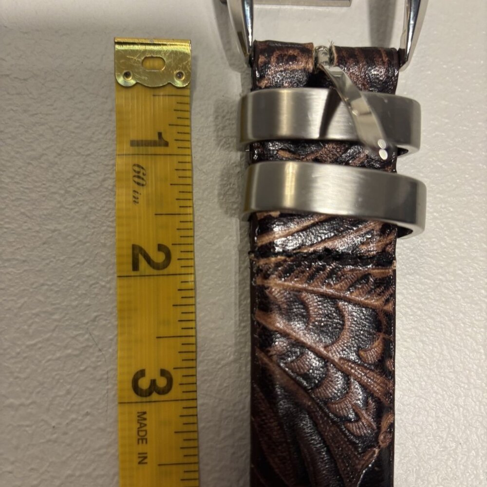 Sandy Duftler Designs Embossed Genuine Leather Belt, Western Design - Picture 3 of 8